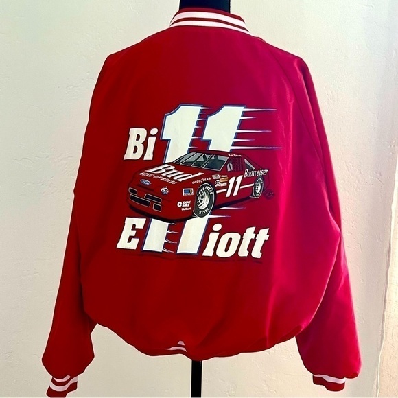 Vintage 90s NASCAR Bill Elliott Budweiser #11 Nylon Bomber Jacket